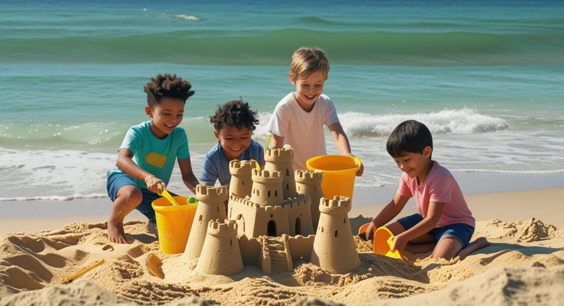 bambini che giocano in spiaggia