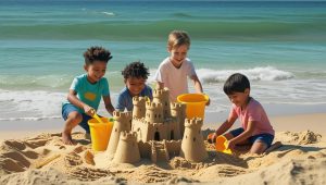 bambini che giocano in spiaggia
