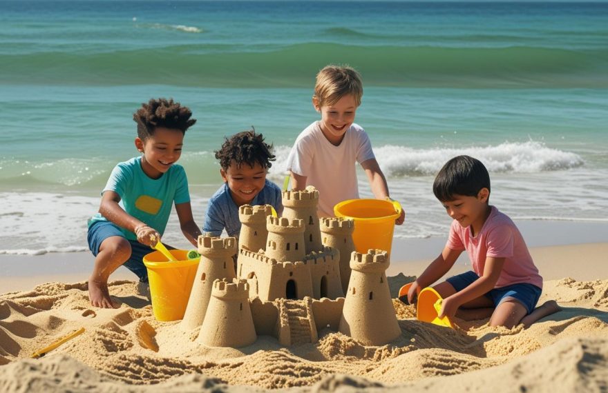 bambini che giocano in spiaggia