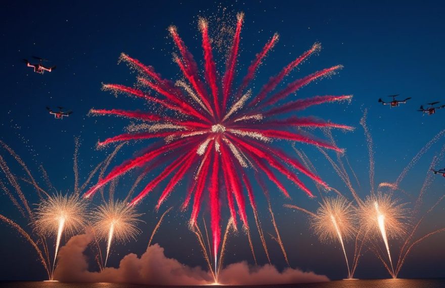 Spettacolo di pyrodroni notturno
