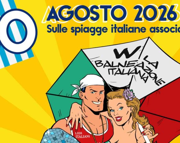 Locandina della Giornata del balneare SIB del 30 agosto 2026 con illustrazione in stile fumetto e ombrellone con la scritta Viva la balneazione italiana.