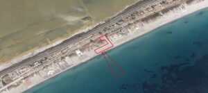 Mappa satellitare del litorale del Poetto a Quartu Sant'Elena con evidenziata l'area destinata al nuovo Centro Polifunzionale per la formazione del salvamento balneare.