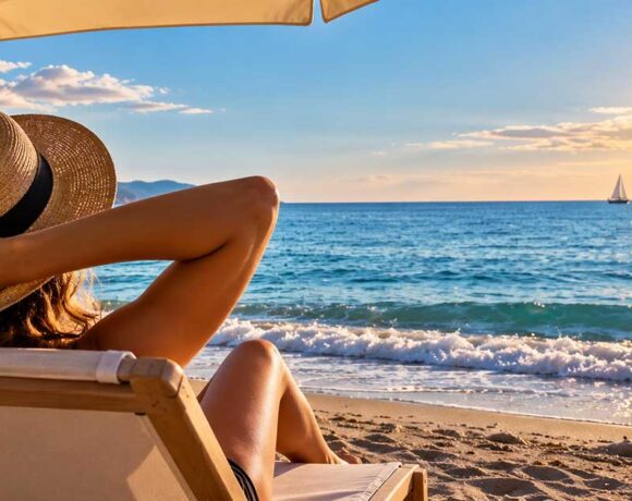 Persona rilassata su un lettino all'ombra del mare al tramonto per l'articolo sugli effetti del mare sul cervello